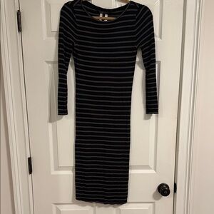 BCBGMaxAzria Black and Gray 3/4 Sleeve Dress